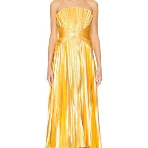 Acler Gold Strapless Hatchford Midi Dress